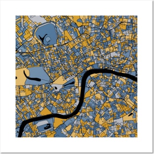 London Map Pattern in Blue & Gold Posters and Art